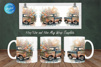 Pick Up Truck Flowers 11, 12 & 15 Oz Mug Sublimation Sublimation Regulrcrative 