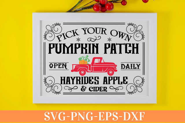 Pick your own pumpkin patch open daily hayrides apple & cider SVG SVG DESIGNISTIC 