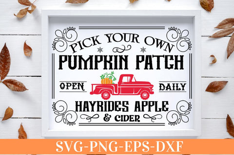 Pick your own pumpkin patch open daily hayrides apple & cider SVG SVG DESIGNISTIC 