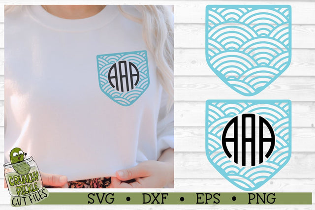 Pickle Pockets - Monogram Pocket Waves SVG Cut File SVG Crunchy Pickle 