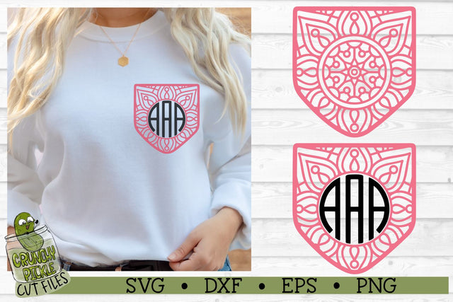 Pickle Pockets - Monogram Shirt Pocket Mandala 2 SVG File SVG Crunchy Pickle 
