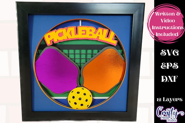 Pickleball Svg Shadow Box, 3D Layered Sports Pickleball File SVG Crafty Mama Studios 
