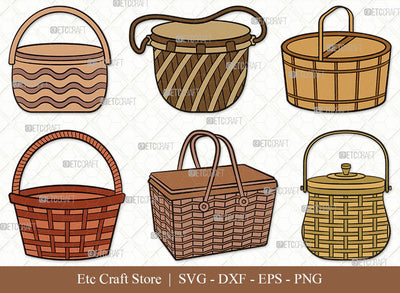 Picnic Basket SVG, Basket Clipart, Straw Basket Svg, Picnic Box Svg, Wicker Basket Svg, Wooden Basket Svg, Basket Shapes Svg, Picnic Basket Bundle SVG ETC Craft 