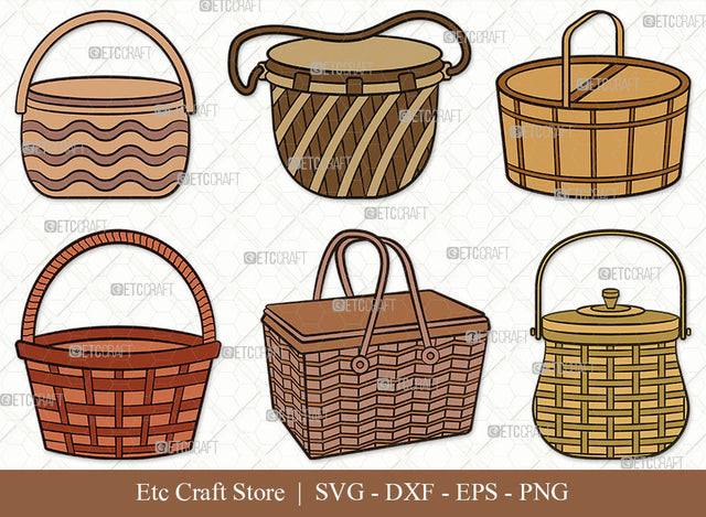 Picnic Basket SVG, Basket Clipart, Straw Basket Svg, Picnic Box Svg, Wicker Basket Svg, Wooden Basket Svg, Basket Shapes Svg, Picnic Basket Bundle SVG ETC Craft 