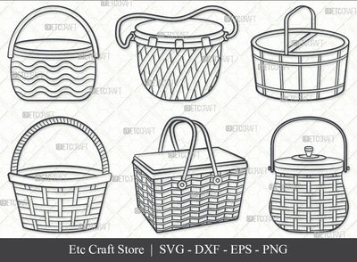 Picnic Basket SVG, Basket Outline, Straw Basket Svg, Picnic Box Svg, Wicker Basket Svg, Wooden Basket Svg, Basket Shapes Svg, Picnic Basket Bundle SVG ETC Craft 