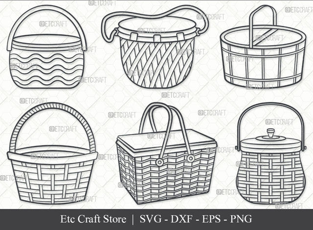 Picnic Basket SVG, Basket Outline, Straw Basket Svg, Picnic Box Svg, Wicker Basket Svg, Wooden Basket Svg, Basket Shapes Svg, Picnic Basket Bundle SVG ETC Craft 