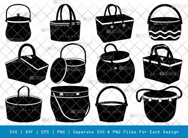 Picnic Basket SVG, Basket Silhouette, Straw Basket Svg, Picnic Box Svg, Wicker Basket Svg, Wooden Basket Svg, Basket Shapes Svg, Picnic Basket Bundle SVG ETC Craft 