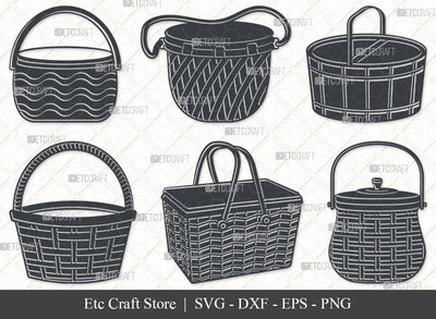 Picnic Basket SVG, Basket Silhouette, Straw Basket Svg, Picnic Box Svg, Wicker Basket Svg, Wooden Basket Svg, Basket Shapes Svg, Picnic Basket Bundle SVG ETC Craft 