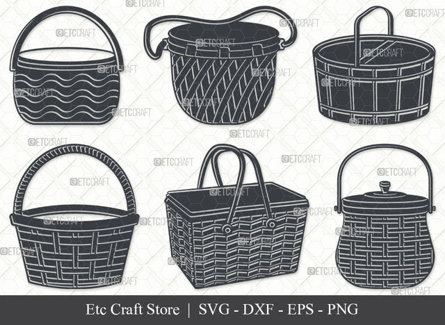 Picnic Basket SVG, Basket Silhouette, Straw Basket Svg, Picnic Box Svg, Wicker Basket Svg, Wooden Basket Svg, Basket Shapes Svg, Picnic Basket Bundle SVG ETC Craft 
