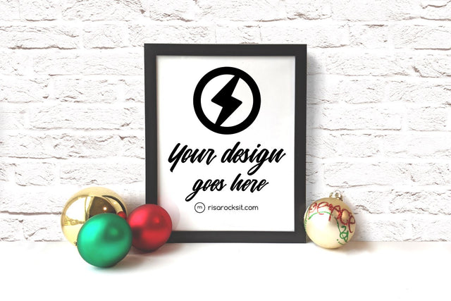Picture Frame with Red and Green Christmas Ornaments Craft PNG Mockup Mock Up Photo Risa Rocks It 