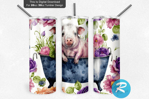 Pig in the Tub Floral 20 oz / 30 oz Tumbler PNG Sublimation Regulrcrative 