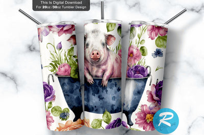 Pig in the Tub Floral 20 oz / 30 oz Tumbler PNG Sublimation Regulrcrative 