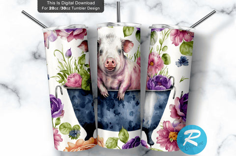 Pig in the Tub Floral 20 oz / 30 oz Tumbler PNG Sublimation Regulrcrative 