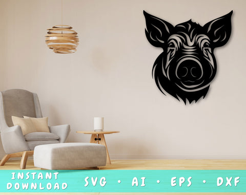 Pig Laser SVG Cut File, Pig Glowforge File, Pig DXF, Pig Wall Art SVG SVG HappyDesignStudio 