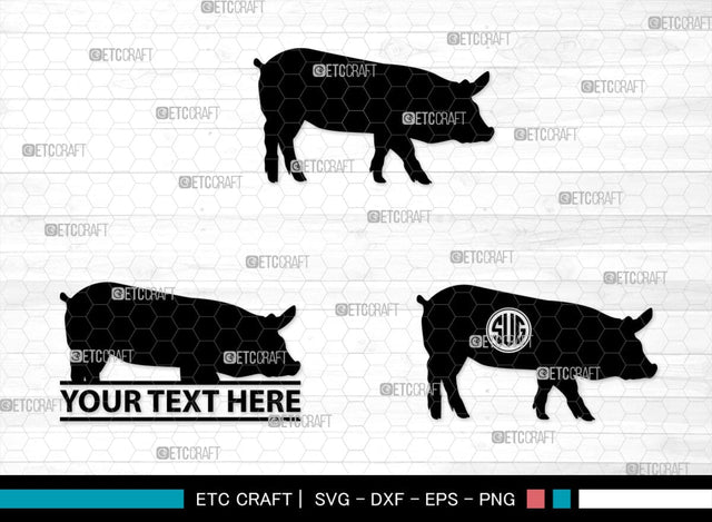 Pig Monogram, Pig Silhouette, Pig SVG, Hog Svg, Pig Head Svg, Sow Svg, Swine Svg, SB00303 SVG ETC Craft 