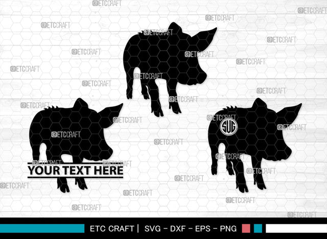 Pig Monogram, Pig Silhouette, Pig SVG, Hog Svg, Pig Head Svg, Sow Svg, Swine Svg, SB00303 SVG ETC Craft 