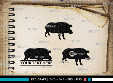 Pig Monogram, Pig Silhouette, Pig SVG, Hog Svg, Pig Head Svg, Sow Svg, Swine Svg, SB00303 SVG ETC Craft 