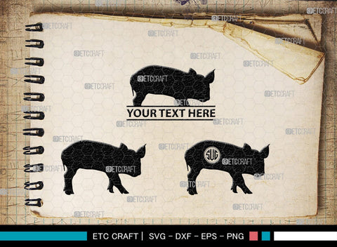 Pig Monogram, Pig Silhouette, Pig SVG, Hog Svg, Pig Head Svg, Sow Svg, Swine Svg, SB00303 SVG ETC Craft 