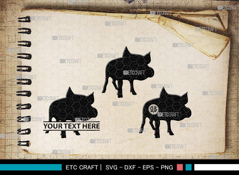 Pig Monogram, Pig Silhouette, Pig SVG, Hog Svg, Pig Head Svg, Sow Svg, Swine Svg, SB00303 SVG ETC Craft 