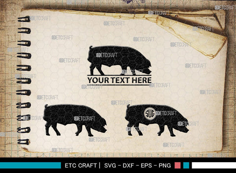 Pig Monogram, Pig Silhouette, Pig SVG, Hog Svg, Pig Head Svg, Sow Svg, Swine Svg, SB00303 SVG ETC Craft 