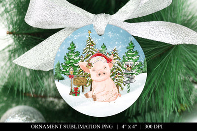 Pig Round Ornament Sublimation PNG Sublimation BijouBay 