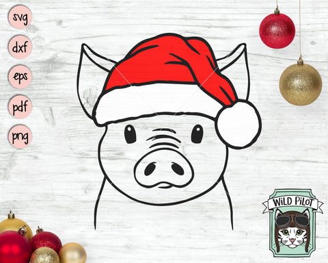 Pig Santa Hat SVG File, Pig With Hat SVG, Christmas SVG Cut File, Pig SVG, Christmas Cut File, Christmas Animal SVG, Animal Santa Hat SVG, Farm SVG SVG Wild Pilot 