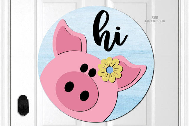 Pig Sign SVG Laser Cut Files | Pig SVG | Spring Door Hanger | Welcome Sign SVG | Glowforge Files SVG Cloud9Design 