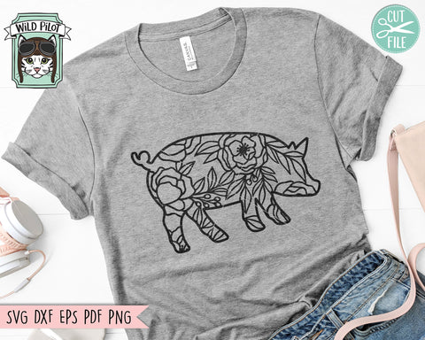 Pig Silhouette SVG file, Pig Cut file, Floral Pig svg file, Pig Flowers svg file, Pig Silhouette svg, Farm Animal svg, Farmhouse cut file SVG Wild Pilot 