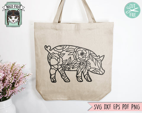 Pig Silhouette SVG file, Pig Cut file, Floral Pig svg file, Pig Flowers svg file, Pig Silhouette svg, Farm Animal svg, Farmhouse cut file SVG Wild Pilot 