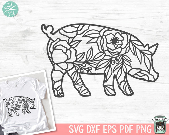 Pig Silhouette SVG file, Pig Cut file, Floral Pig svg file, Pig Flowers svg file, Pig Silhouette svg, Farm Animal svg, Farmhouse cut file SVG Wild Pilot 