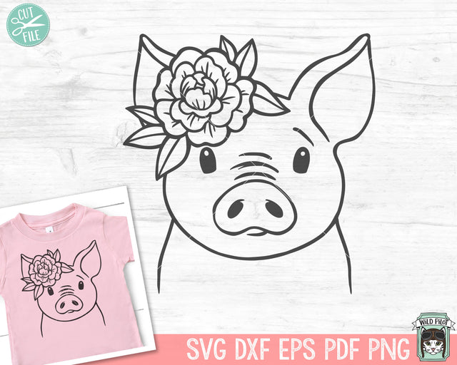 Pig SVG file, Pig with Flower Crown SVG, Pig cut file, Animal Face svg, Floral Crown svg, Pig with Flowers svg, Cute Pig svg, Farm Animals svg, Pig png file SVG Wild Pilot 
