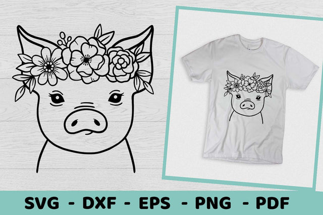 Pig SVG | Pig with Flower Crown | Farm animals SVG SVG Irina Ostapenko 