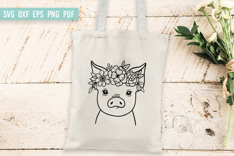 Pig SVG | Pig with Flower Crown | Farm animals SVG SVG Irina Ostapenko 