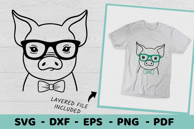 Pig SVG | Pig With Glasses and Bowtie | Farm animals SVG SVG Irina Ostapenko 