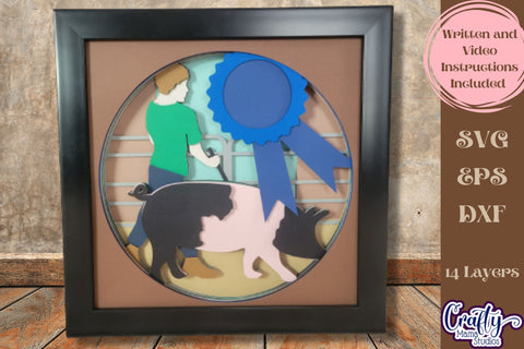 Pig Svg Shadow Box, 3D Layered Swine Girl Competition Cut File SVG Crafty Mama Studios 