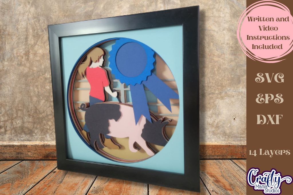 Pig Svg Shadow Box, 3D Layered Swine Girl Competition Cut File - So Fontsy