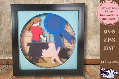 Pig Svg Shadow Box, 3D Layered Swine Girl Competition Cut File SVG Crafty Mama Studios 