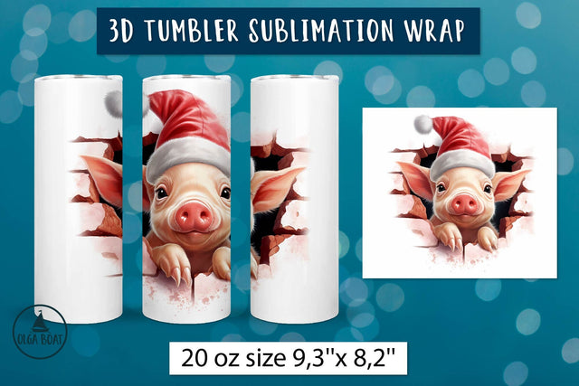 Pig tumbler wrap| 3d Christmas tumbler png Sublimation Olga Boat Design 