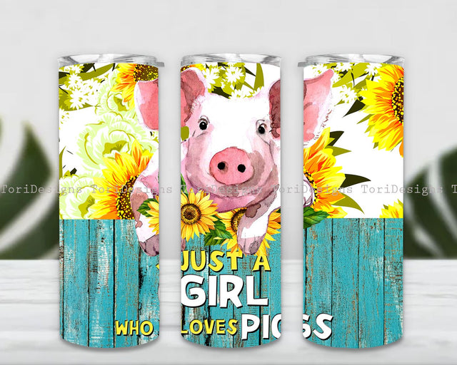 Pig Tumbler Wrap PNG 20oz Skinny Tumbler Sublimation Designs Downloads Floral Farm Animals Tumbler Seamless Tumbler Design PNG Sublimation ToriDesigns 