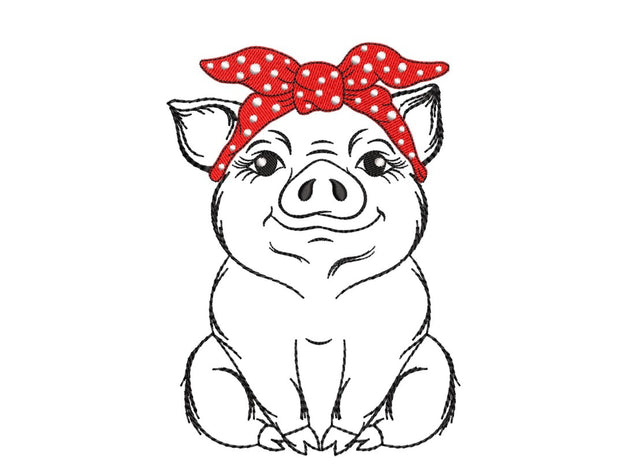 Pig with Bandana Embroidery Design, Piglet Embroidery File, Baby Pig Embroidery Design, Farm Piglet Embroidery, 4 sizes, Instant Download Embroidery/Applique DESIGNS Nino Nadaraia 