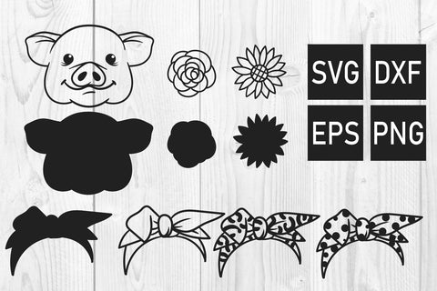 Pig with Bandana- Flower SVG, DXF, EPS, PNG SVG dadan_pm 