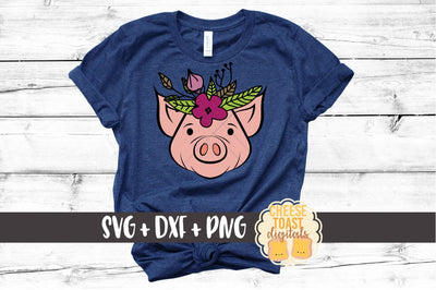 Pig with Floral Crown - Pig SVG File SVG Cheese Toast Digitals 