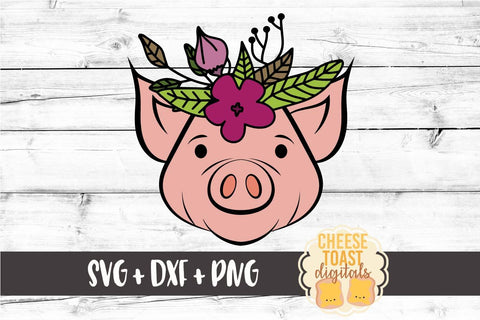 Pig with Floral Crown - Pig SVG File SVG Cheese Toast Digitals 
