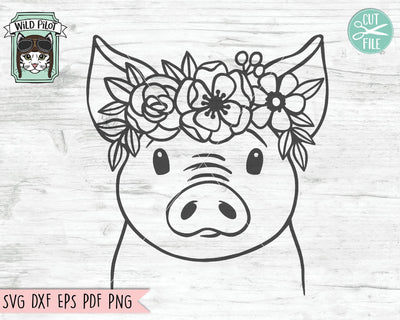 Pig With Flower Crown SVG Cut File SVG Wild Pilot 