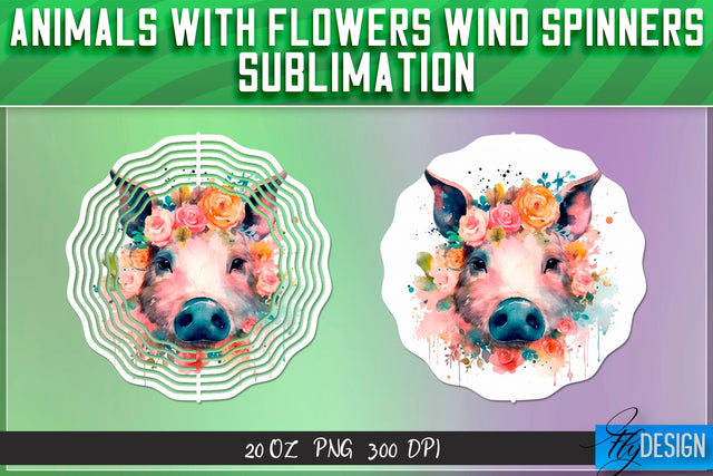 Pig with flowers Wind Spinners Sublimation Sublimation Fly Design 