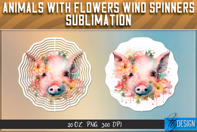 Pig with flowers Wind Spinners Sublimation Sublimation Fly Design 