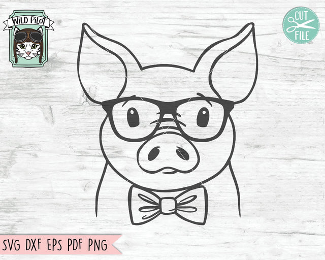 Pig With Glasses And Bowtie SVG Cut File SVG Wild Pilot 