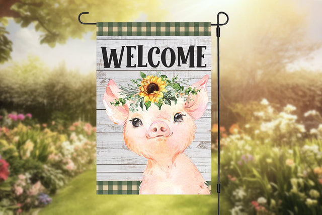 Pig with Sunflowers 12 x 18 Garden Flag Sublimation Sublimation BijouBay 