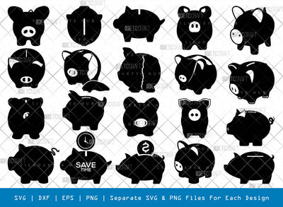 Piggy Bank SVG Cut Files, Bank Silhouette, Money Svg, Saving Bank Svg, Save Money Svg, Pig Svg, Coin Bank Svg, Moneybox Svg, Bank Bundle, SVG ETC Craft 
