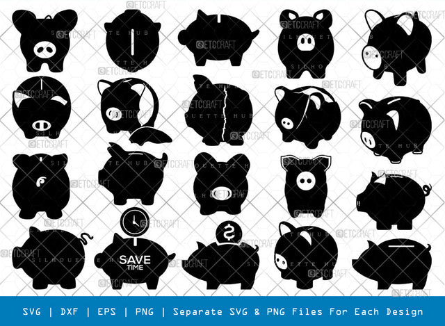 Piggy Bank SVG Cut Files, Bank Silhouette, Money Svg, Saving Bank Svg, Save Money Svg, Pig Svg, Coin Bank Svg, Moneybox Svg, Bank Bundle, SVG ETC Craft 